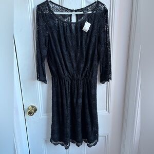 NWT Ella Moss black lace dress elastic waist Cotton/Modal size L